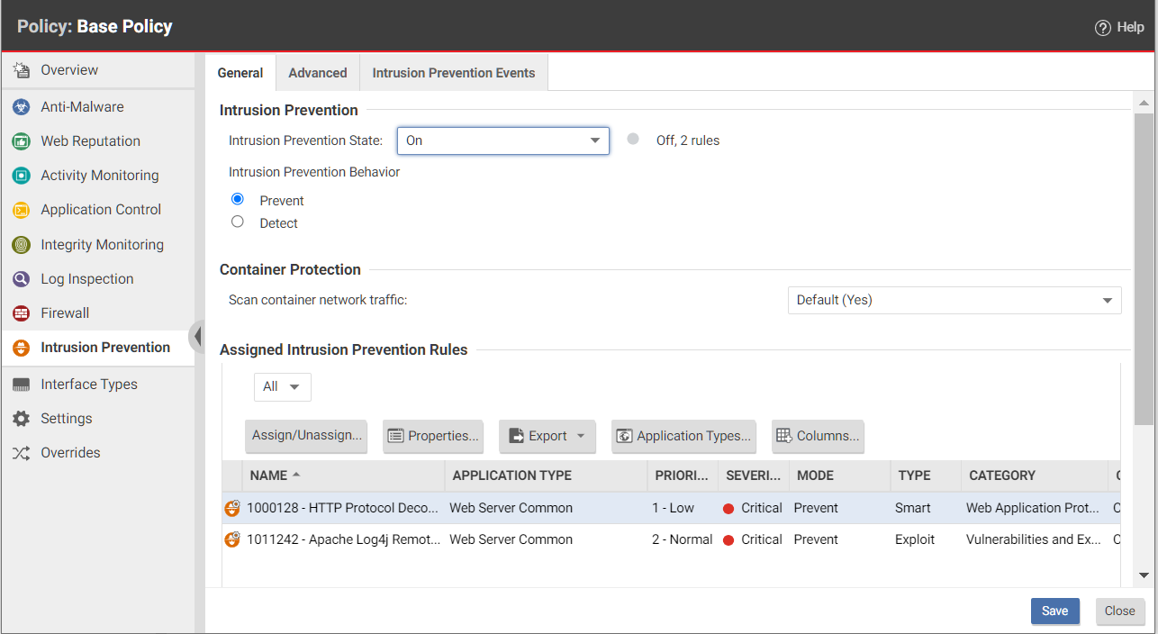 Assigned Intrusion Prevention Rules